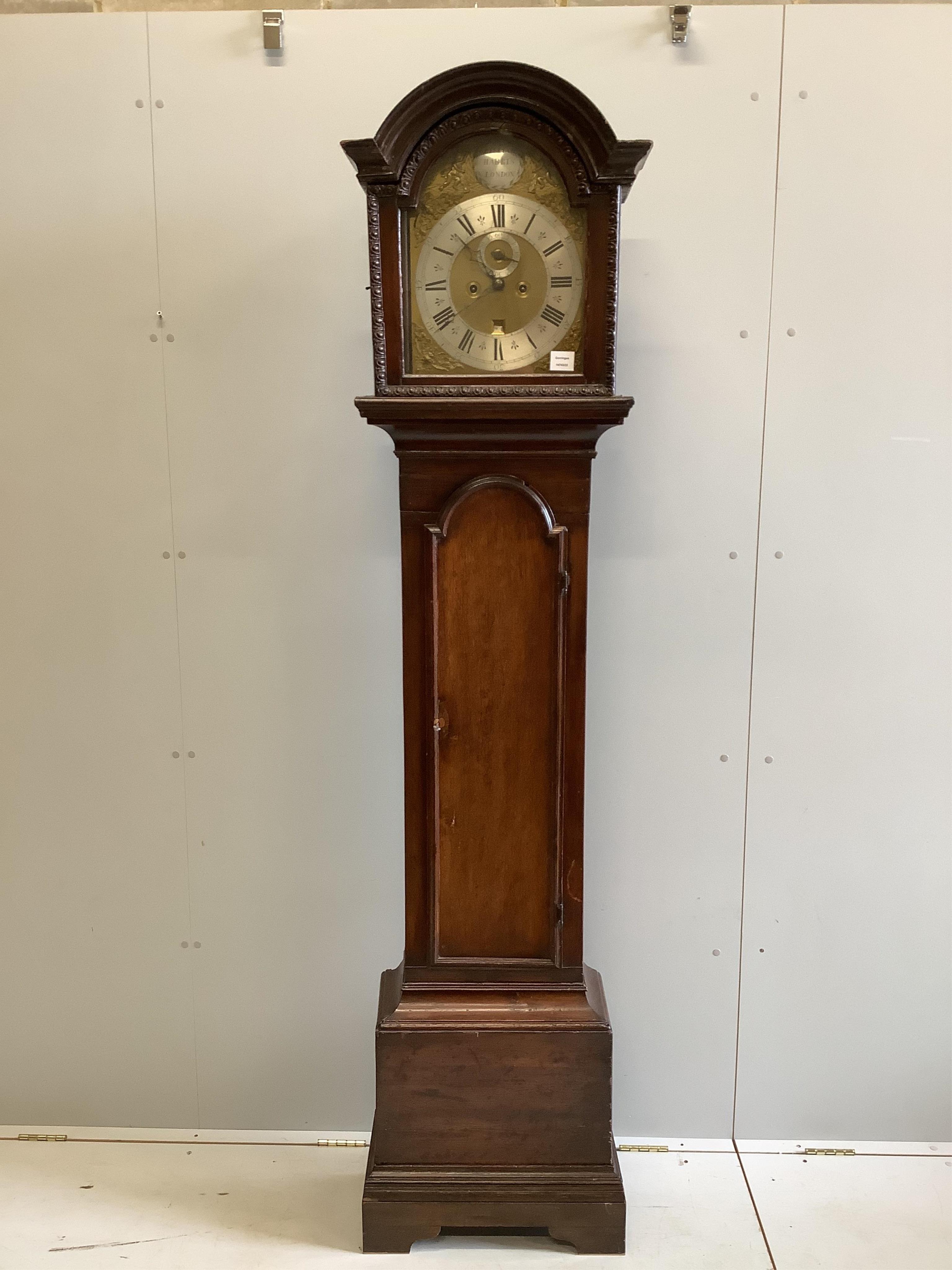 A George III and later oak and mahogany eight day longcase clock marked William Harris, London, height 216cm. Condition - fair